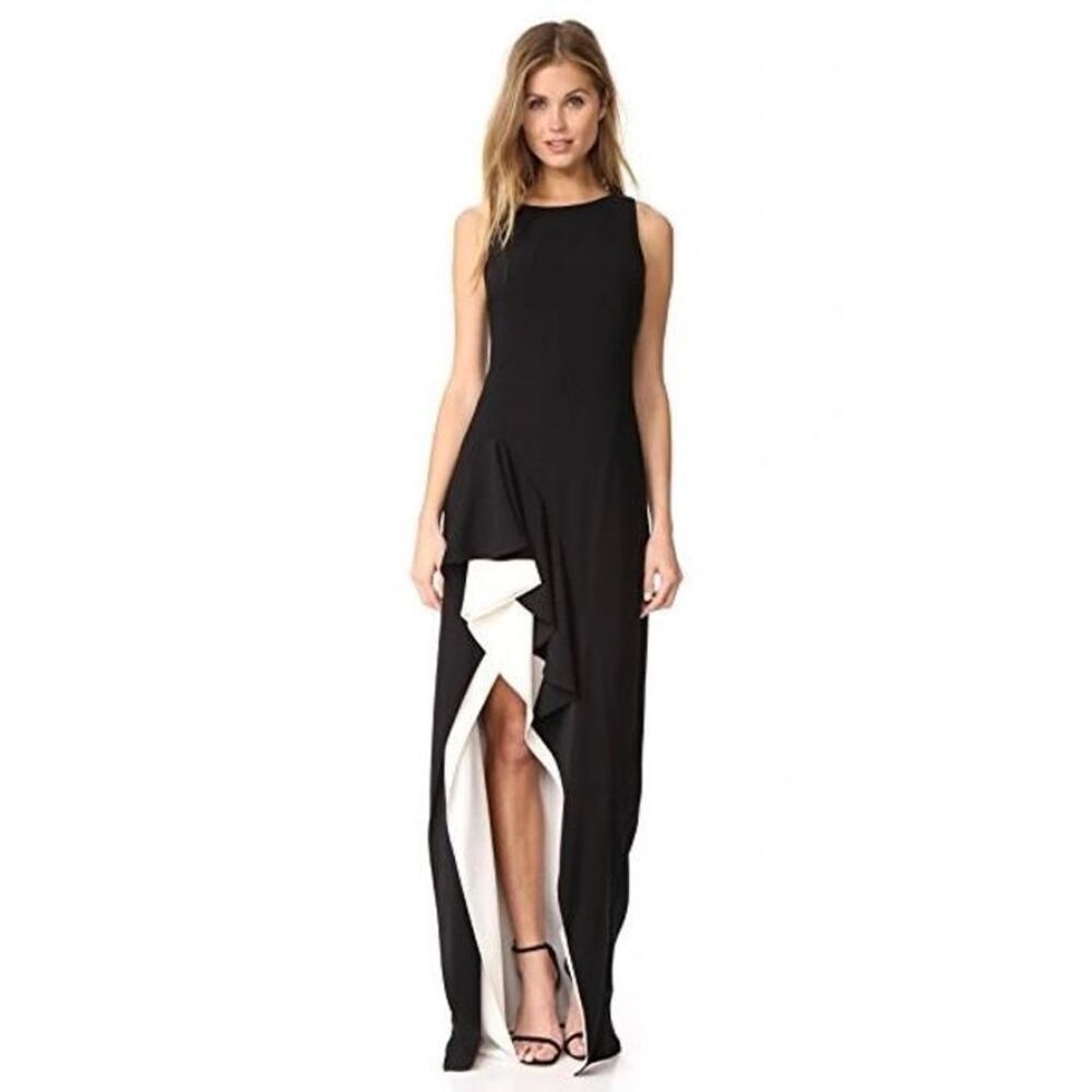 HALSTON Women's Sleeveless High-Neck‎ Open Drape Gown with Ruching